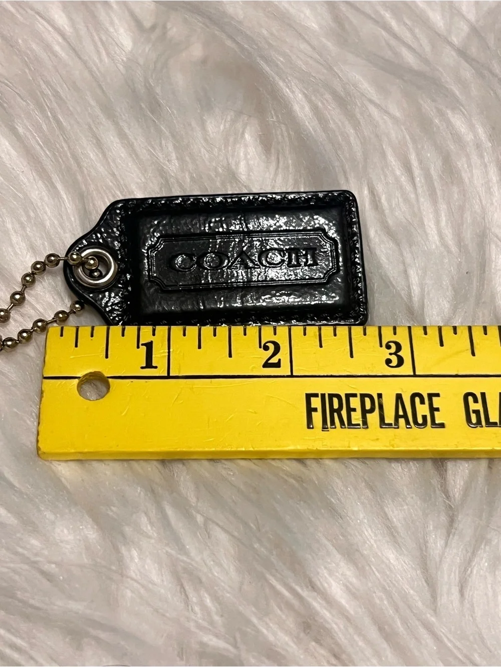 Coach Black Leather Key Tag with Metal  chain
